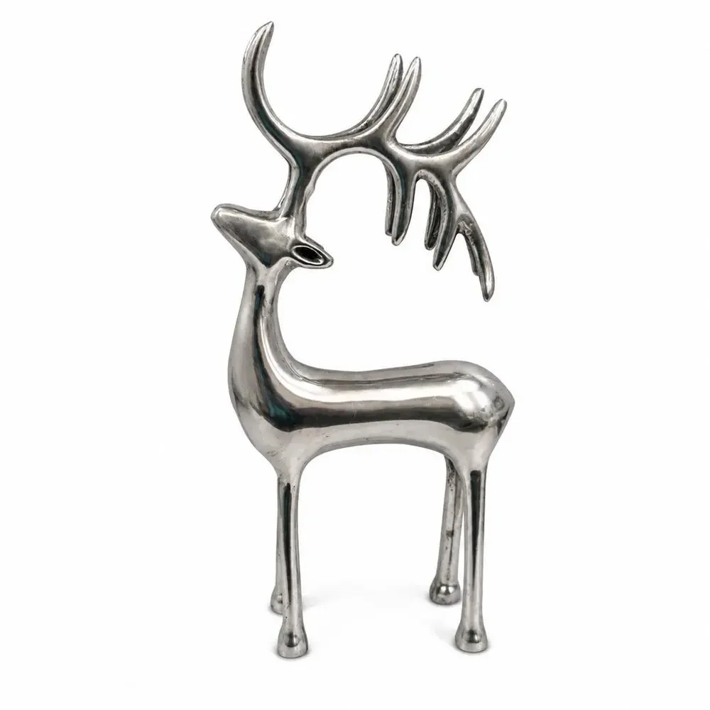 Vintage Made in India Silver Metal Reindeer Stag Deer Figurine Sculpture Decor